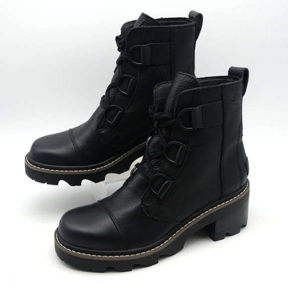 NEW Sorel Women's 7 Joan Now Lace Waterproof Boot Black Leather NO BOX - Picture 3 of 11